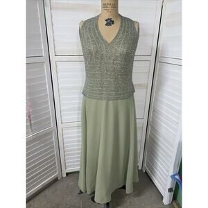 JKara Women’s Embellished V-Neck Sleeveles Formal Evening Dress Green Gown Sz 10